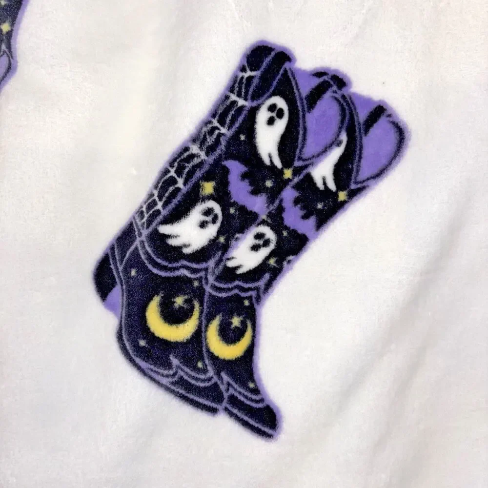 Wrangler Halloween Cowboy Boots Ghost Moon Oversized Plush Throw Blanket NEW